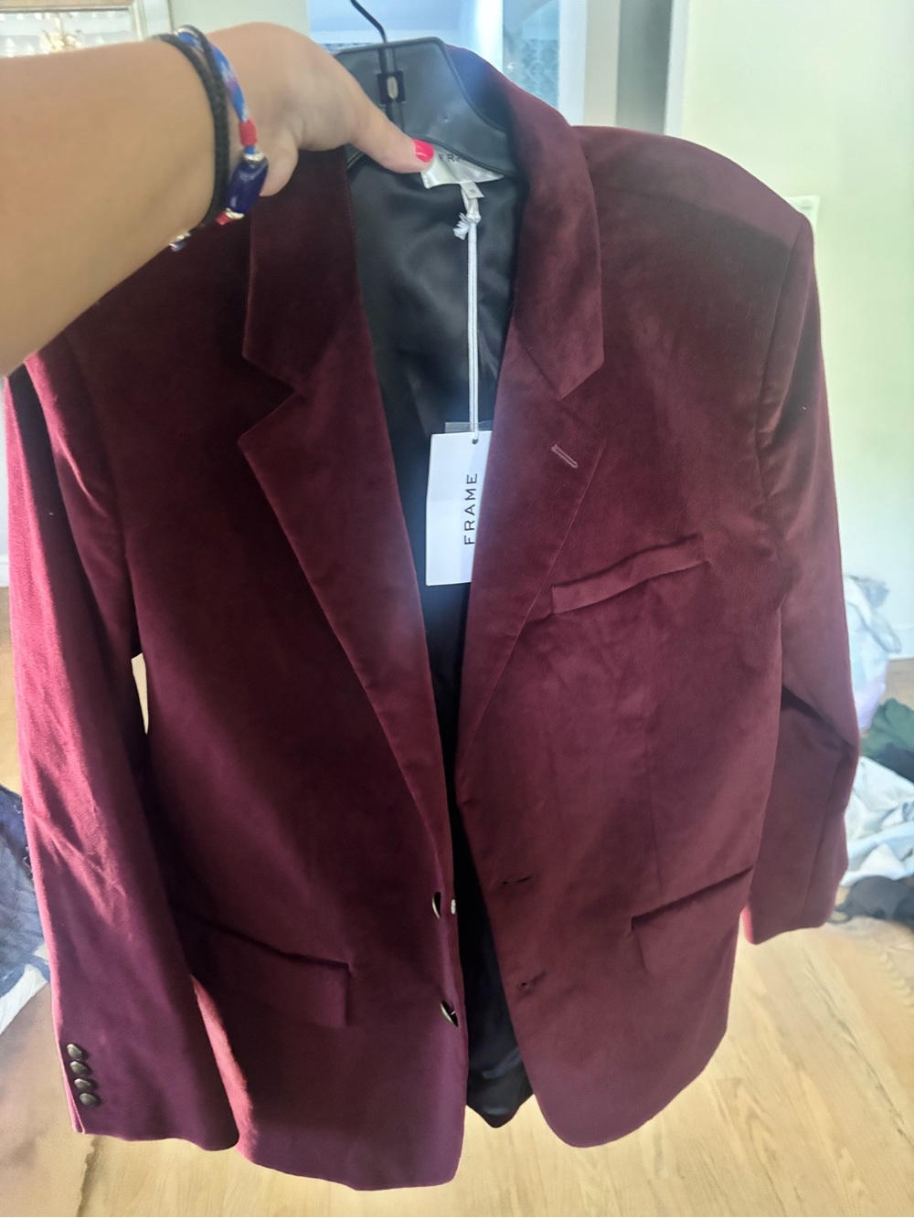 Frame Denim Women’s Burgundy Velvet Blazer - Tailored Classic